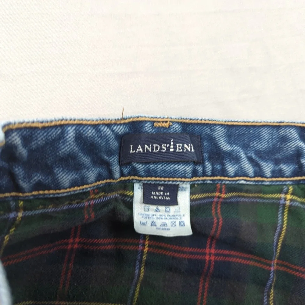 Lands End Jeans Mens 32x30 Blue Flannel Lined Plaid Outdoor Faded
